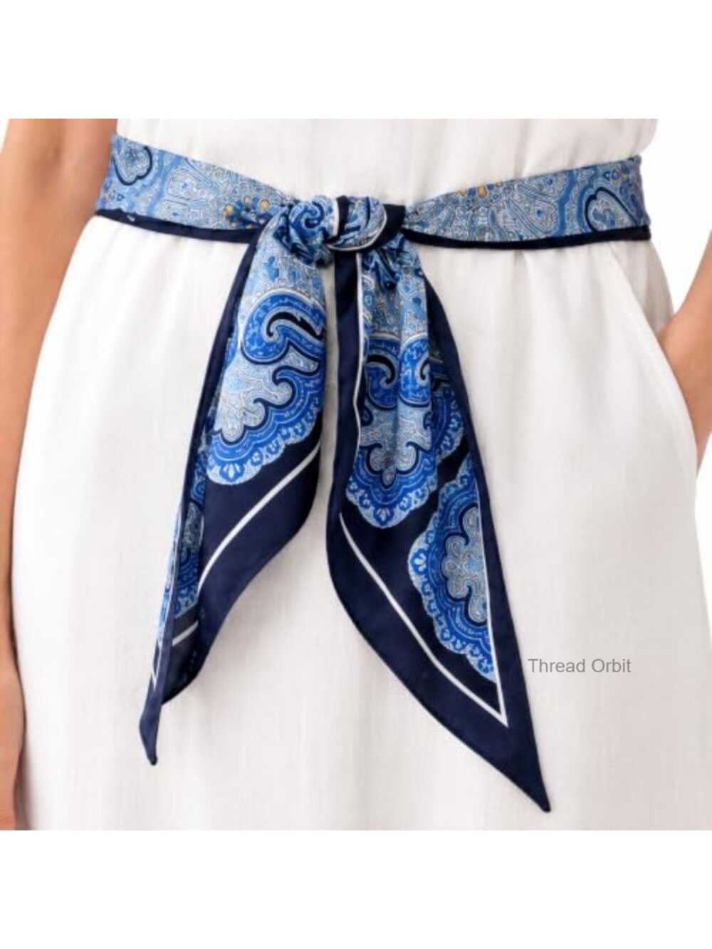 59" Long Skinny Scarf Silk-Like Twill Paisley Neck & Hair Wrap